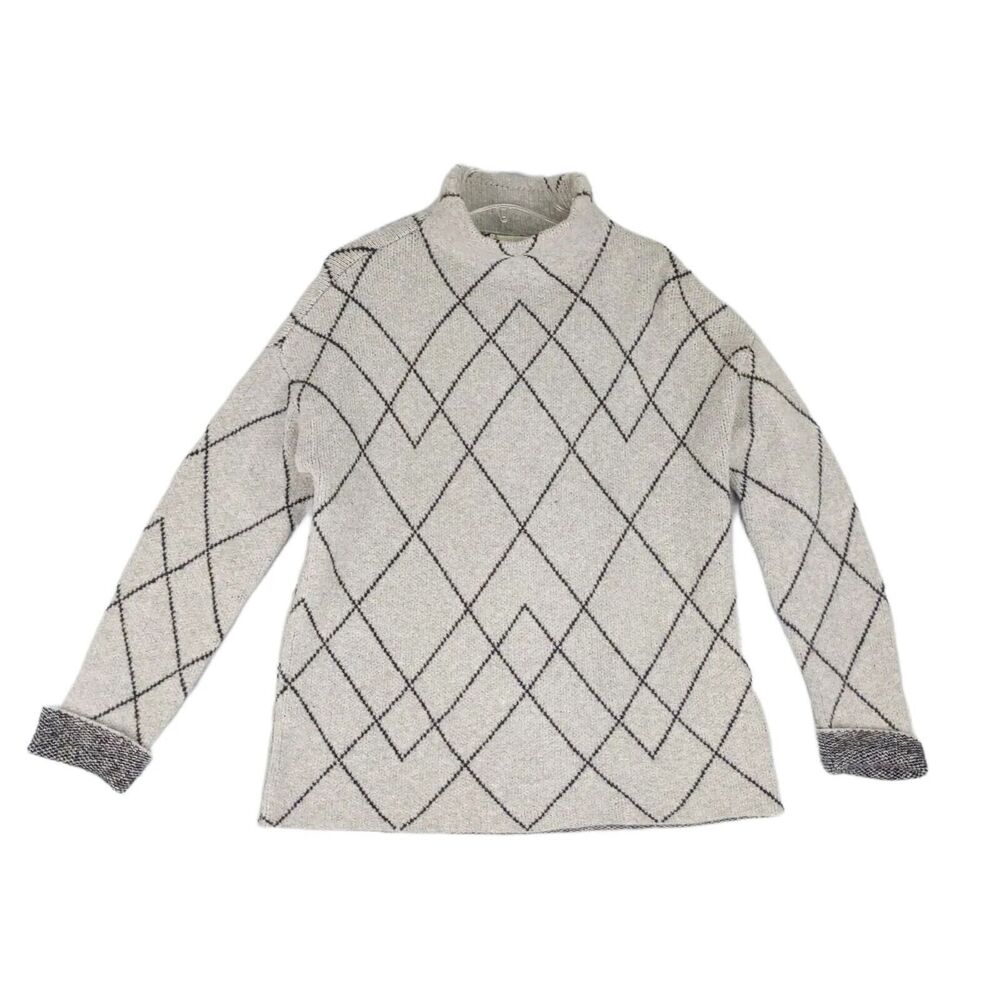 CHRISTIAN SIRIANO Women's M Wool Blend Argyle Gray Turtleneck Sweater, Lagenlook